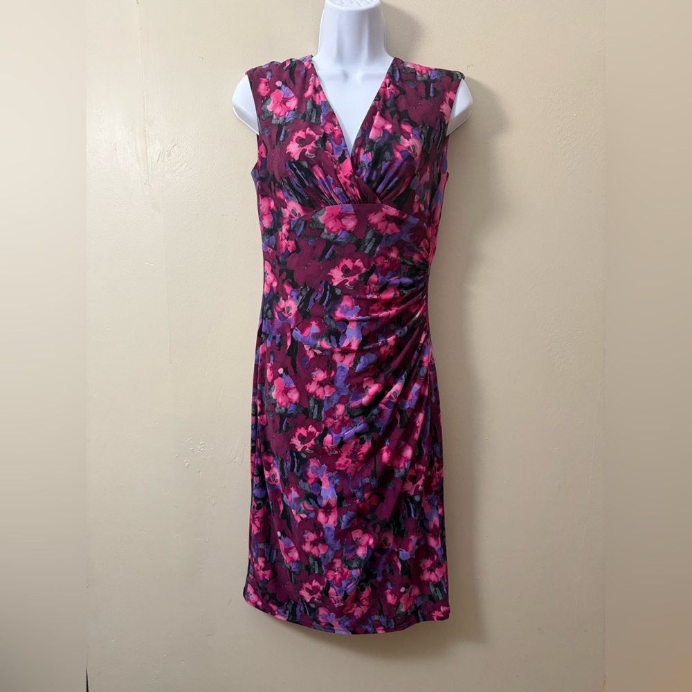 American Living Ruched Pink and Purple Midi Dress